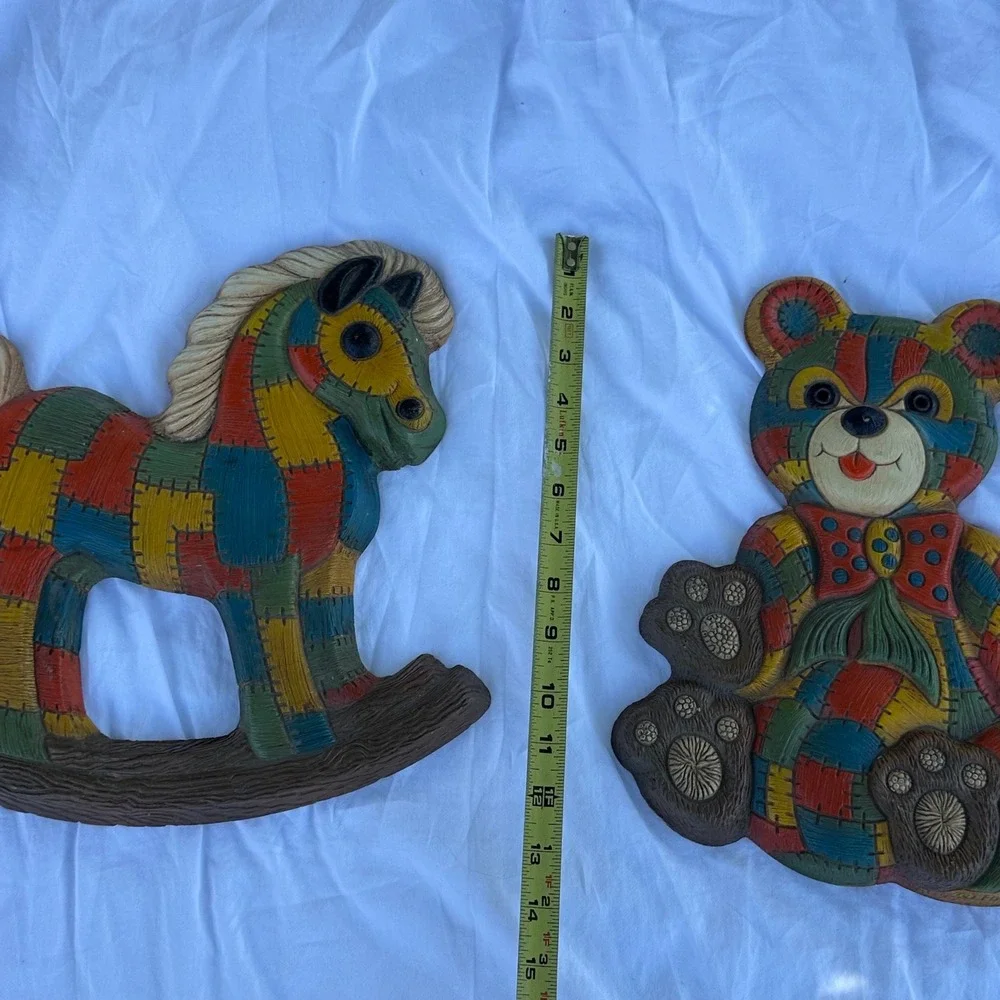 Vintage Foam Craft Wall Plaques Kids Set of 2 Multicolor Excellent Patchwork MCM